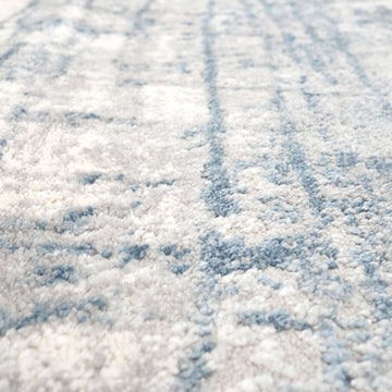 Soft Blue Distressed Abstract Kitchen Runner Rug