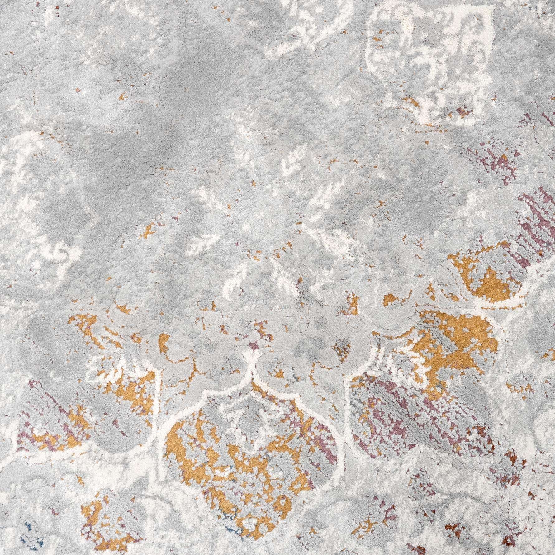 Ornate Soft Grey Distressed Medallion Hall Runner Rug