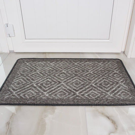 Grey Diamond Washable Rug