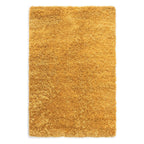 A rectangular shag area rug in a warm golden yellow color, shown from a top-down view on a plain white background.