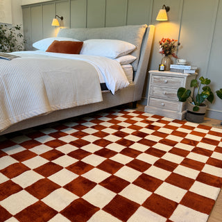 Burnt Orange Retro Checkerboard Rug - Maze Rust