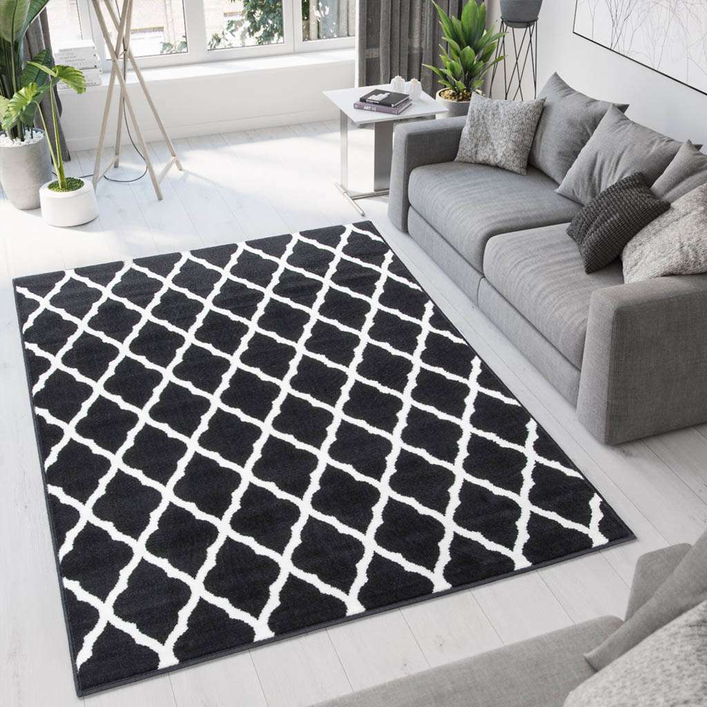 Black Moroccan Trellis Living Room Rug
