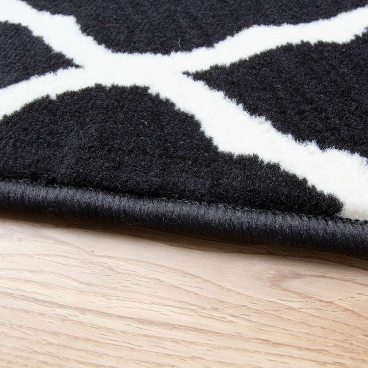 Black Moroccan Trellis Living Room Rug
