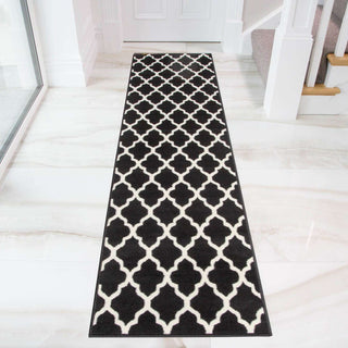 Black Moroccan Trellis Living Room Rug
