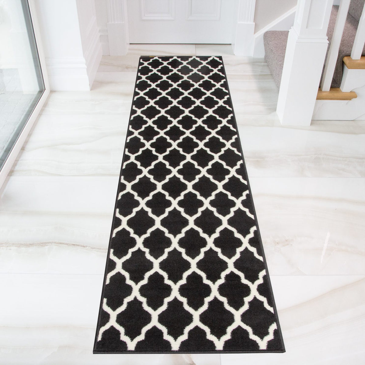 Black Moroccan Trellis Runner Rug