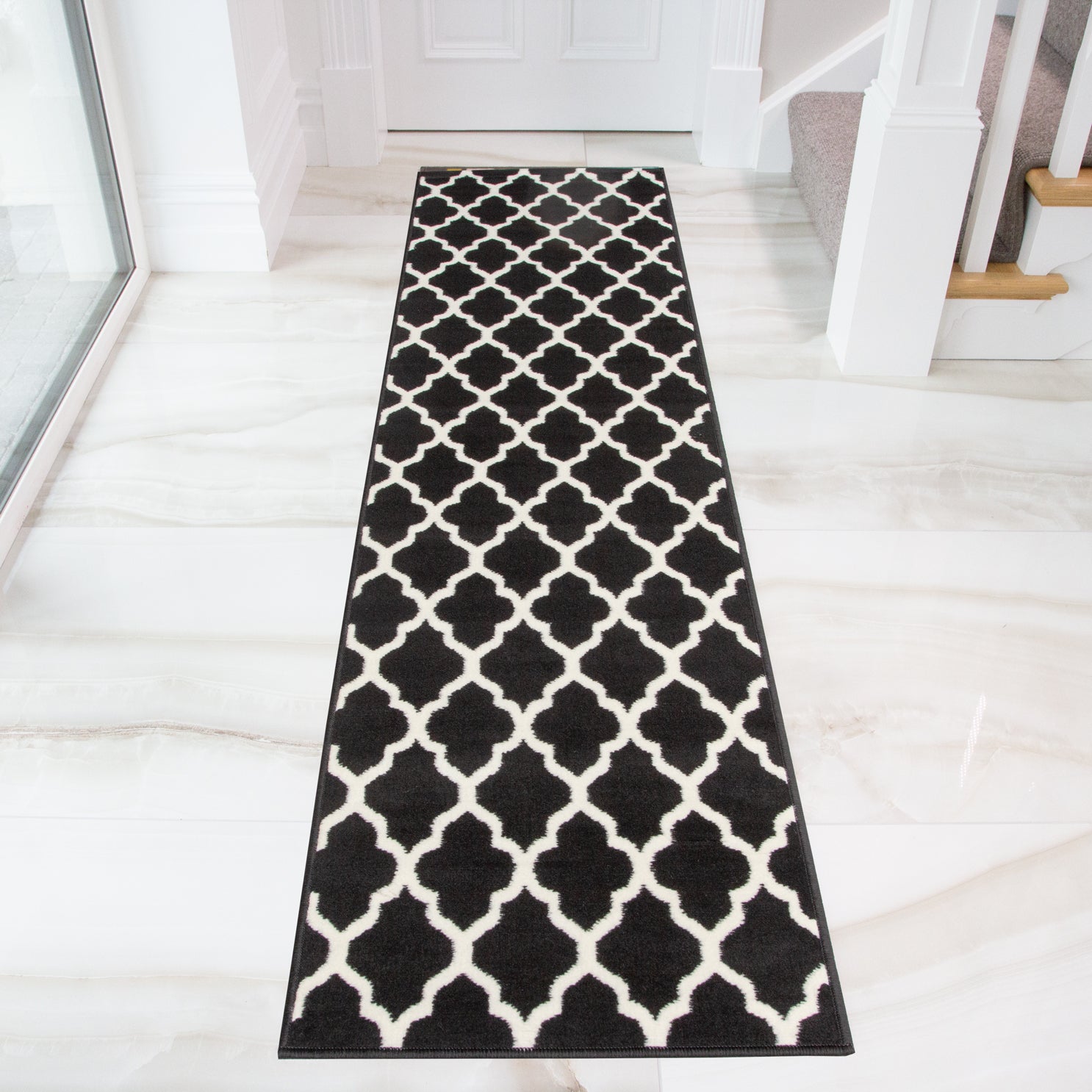 Black Moroccan Trellis Runner Rug