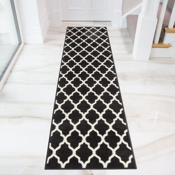 Black Moroccan Trellis Runner Rug
