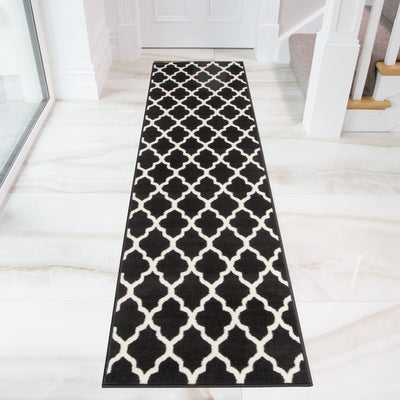 Black Moroccan Trellis Runner Rug