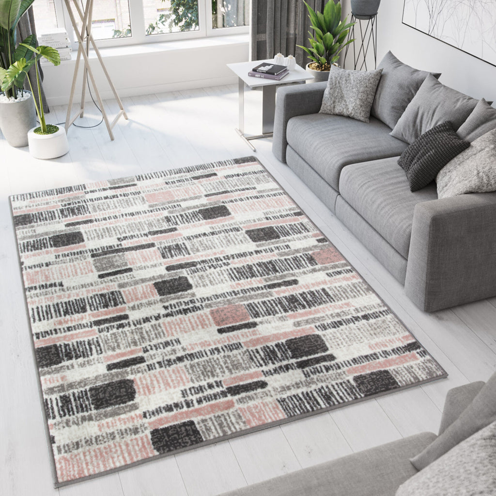 Pink Grey Modern Area Rug | Living Room Rugs | Kukoon Rugs Online