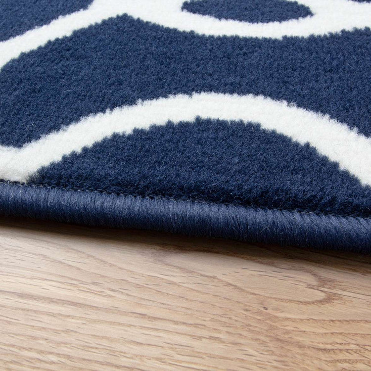 Navy Blue Modern Trellis Bedroom Rug