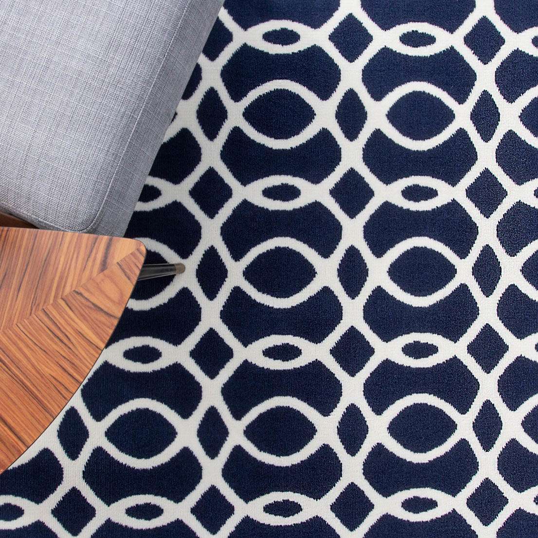 Navy Blue Modern Trellis Bedroom Rug