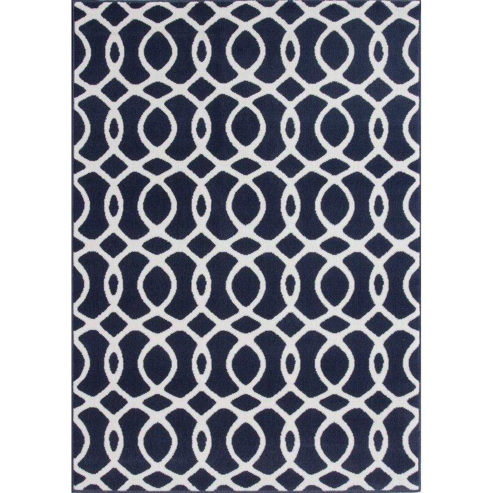 Navy Blue Modern Trellis Bedroom Rug