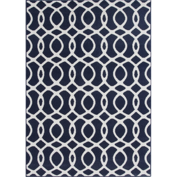 Navy Blue Modern Trellis Bedroom Rug