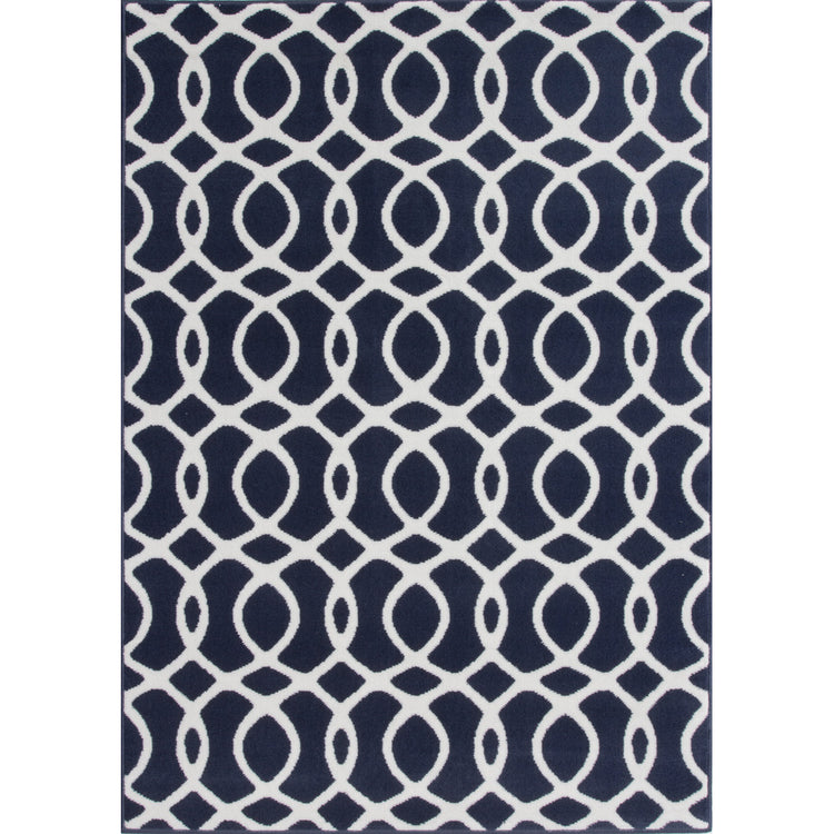 Navy Blue Modern Trellis Bedroom Rug