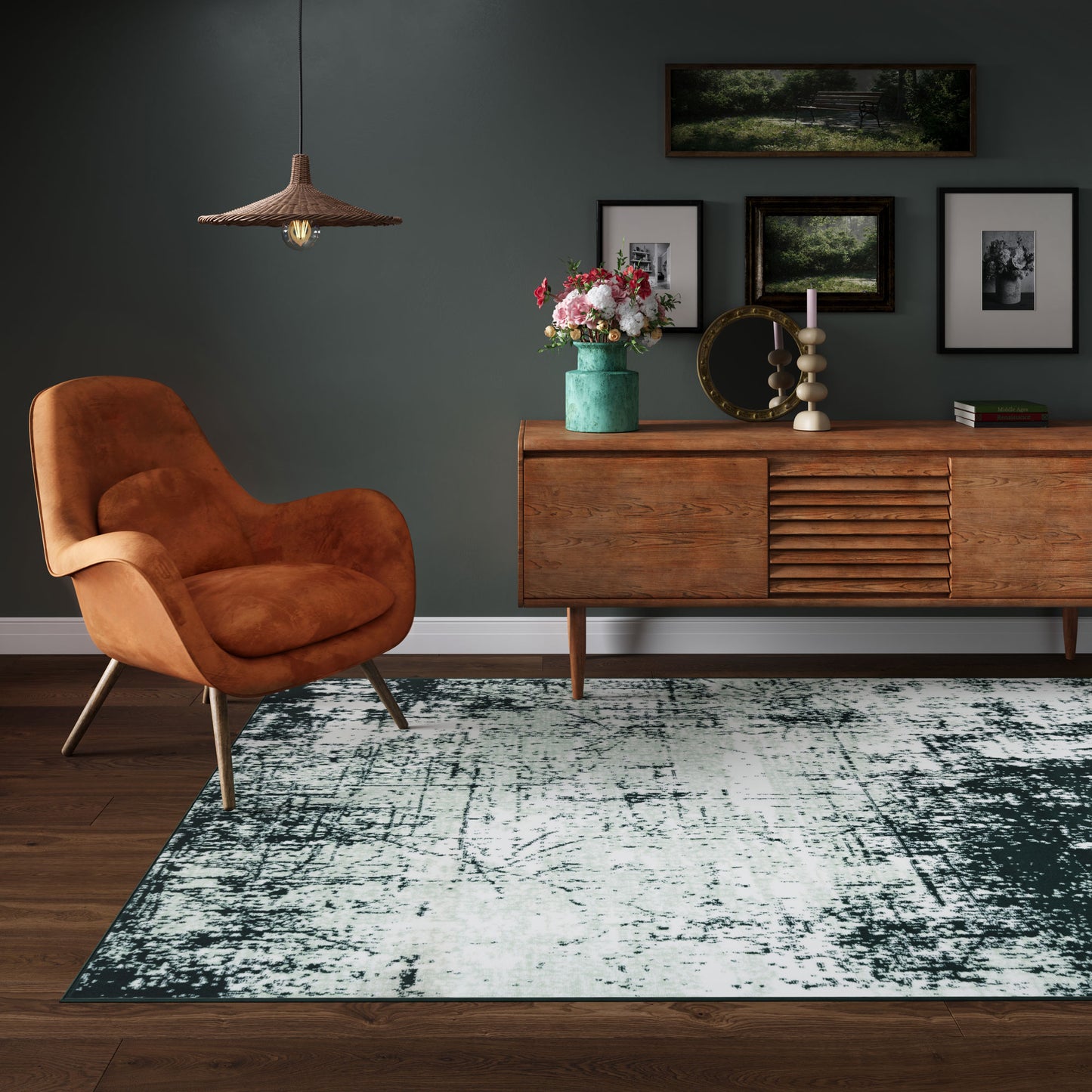 Distressed Rug Style Green Distressed Living Room Rug | Living Room Rugs | Kukoon Rugs Online