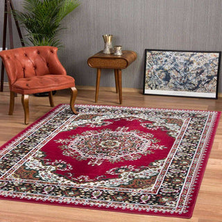 Red Traditional Medallion Living Room Rug
