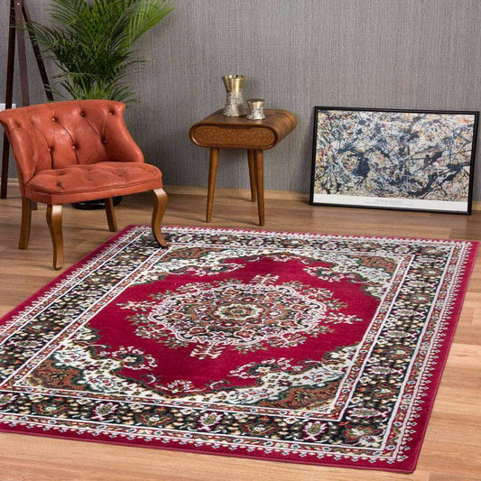 Red Traditional Medallion Living Room Rug