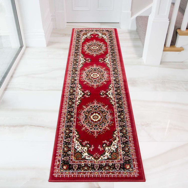 Red Traditional Medallion Living Room Rug