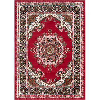 Red Traditional Medallion Living Room Rug