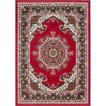 Red Traditional Medallion Living Room Rug