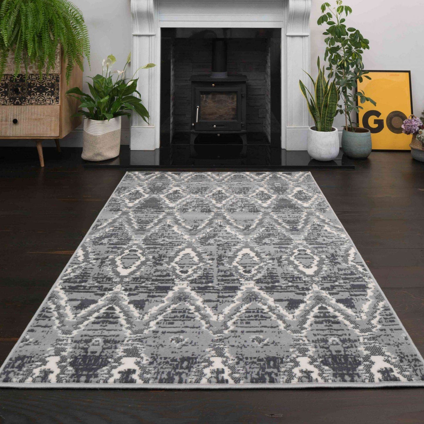 Abstract Grey Living Room Area Rug