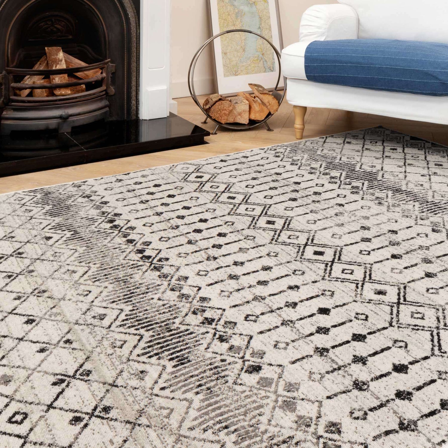 Grey Moroccan Tile Living Room Rug