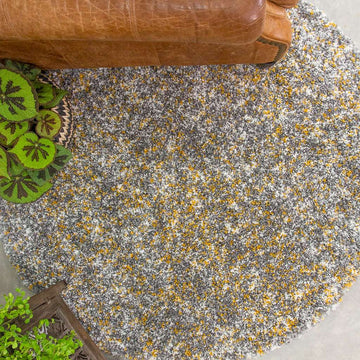 Ochre Luxurious Shaggy Round Circle Living Room Rug