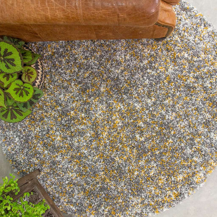 Ochre Luxurious Shaggy Round Circle Living Room Rug