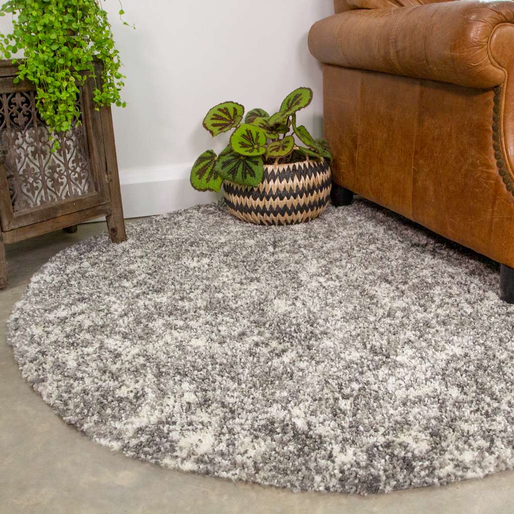 Silver Shaggy Round Circle Rug for Living Room