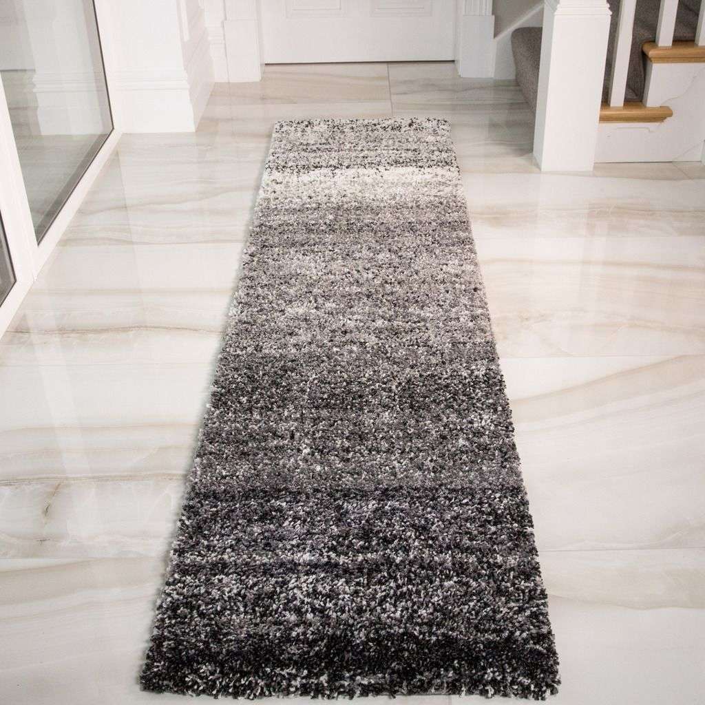 Black Stripe Shaggy Runner Rug