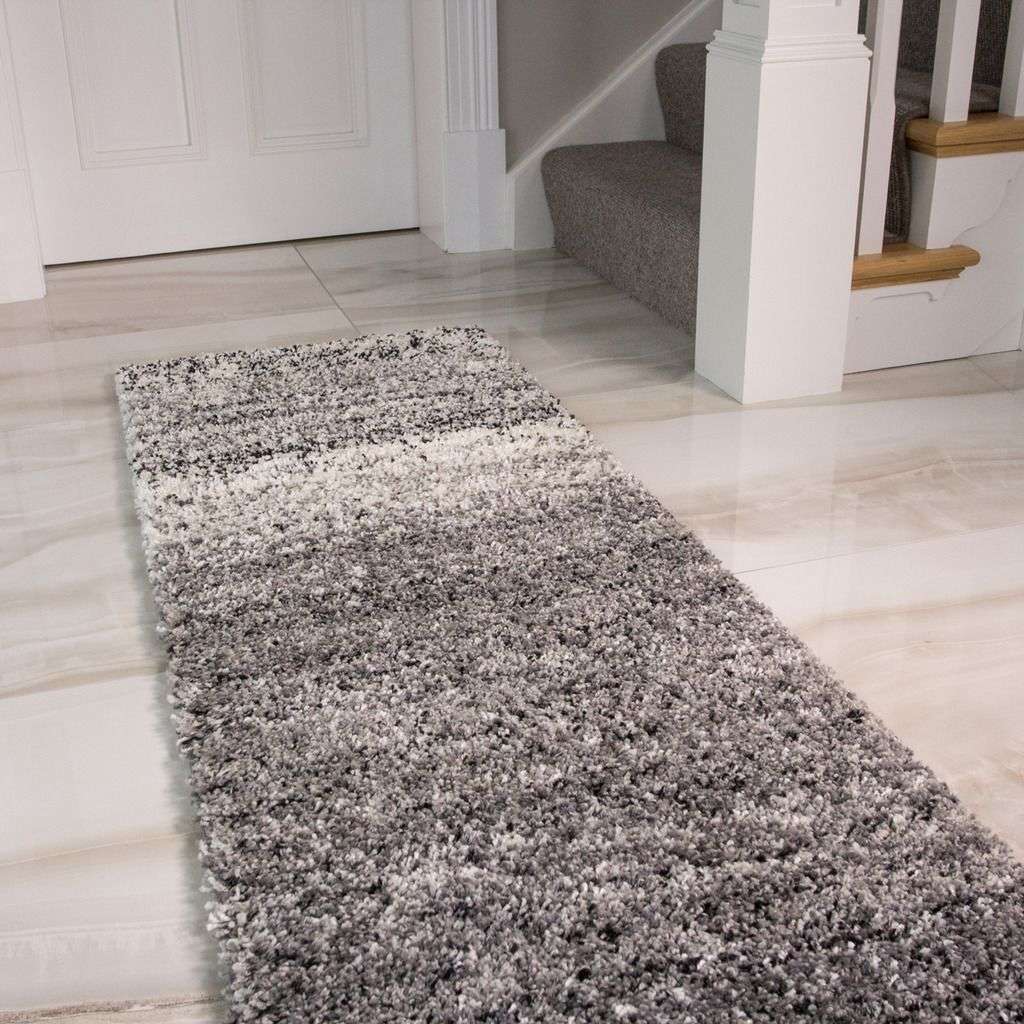 Black Stripe Shaggy Runner Rug