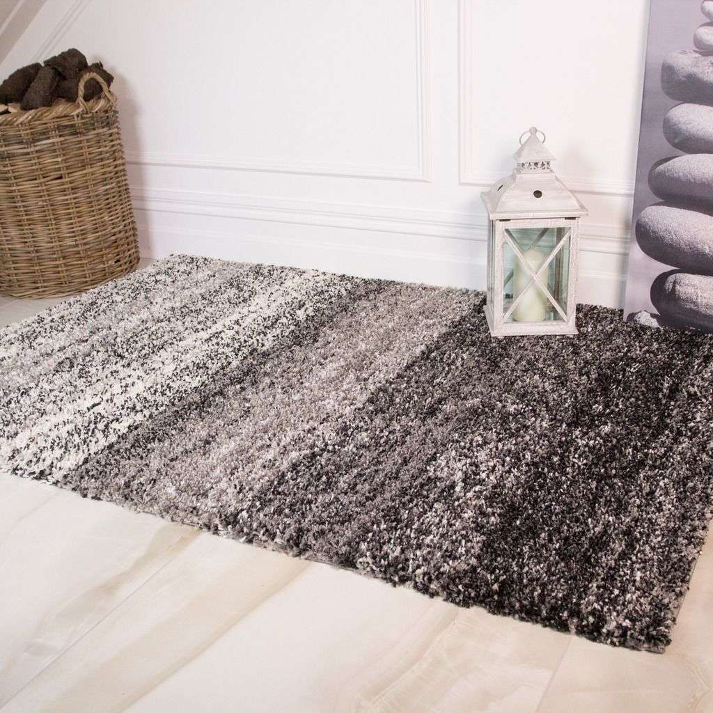 Black Stripe Shaggy Runner Rug