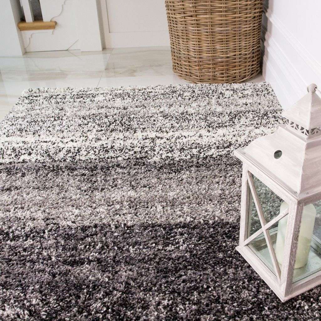 Black Stripe Shaggy Runner Rug