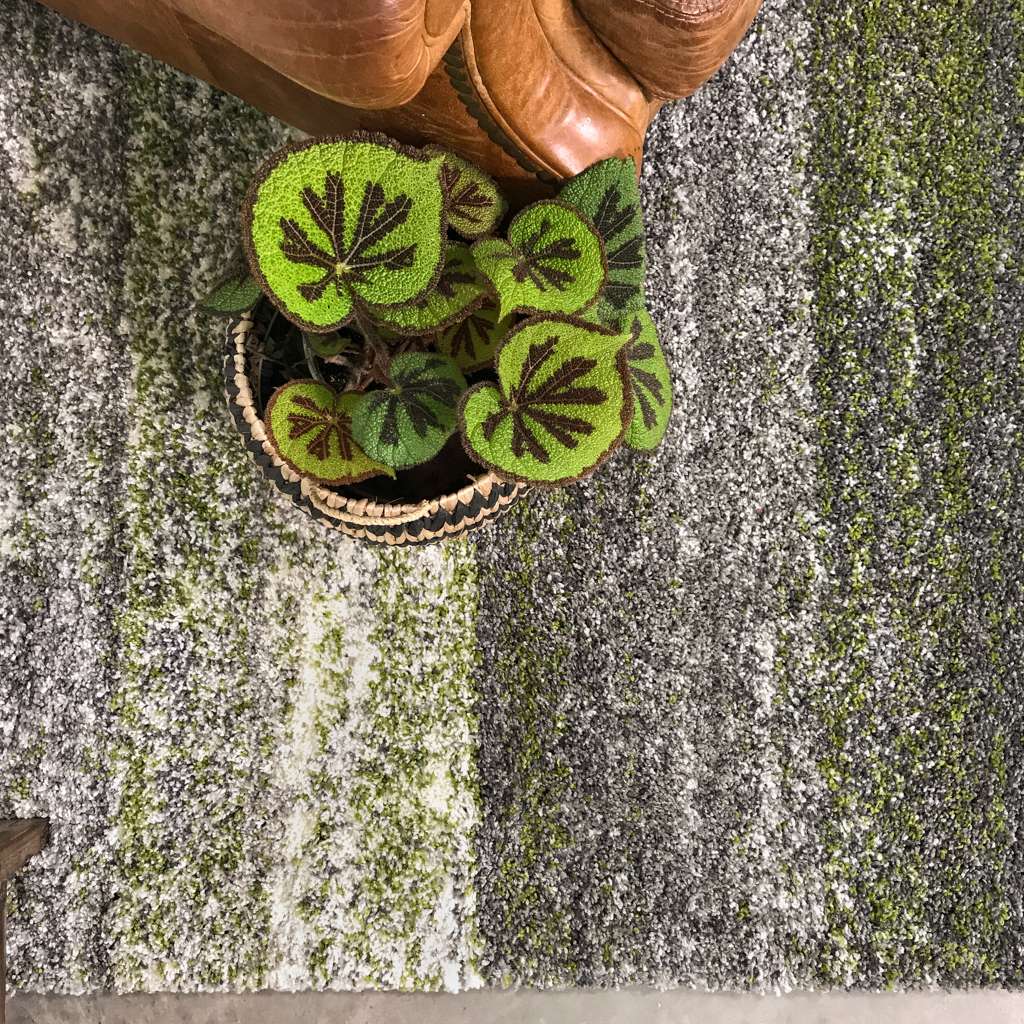 Mottled Stripe Dark Green Shaggy Rug - Murano | Living Room Rugs ...