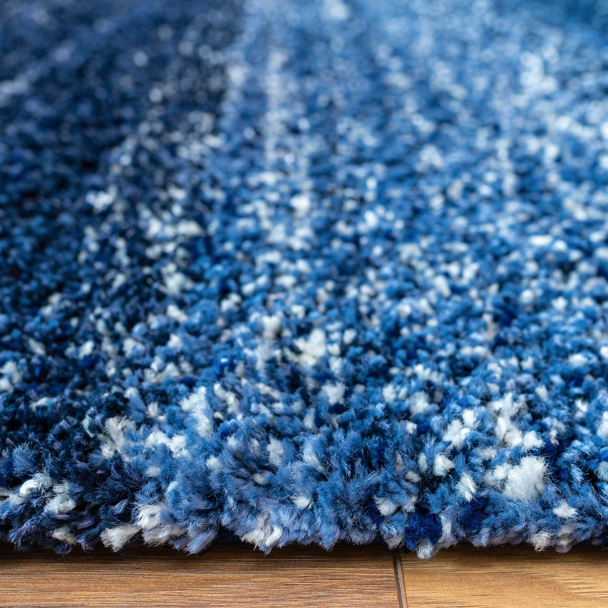 Navy Mottled Striped Shaggy Runner Rug