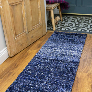 Navy Mottled Striped Shaggy Runner Rug