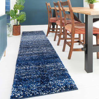 Navy Mottled Striped Shaggy Runner Rug