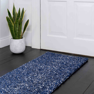 Navy Mottled Striped Shaggy Runner Rug