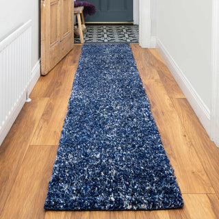 Navy Mottled Striped Shaggy Runner Rug