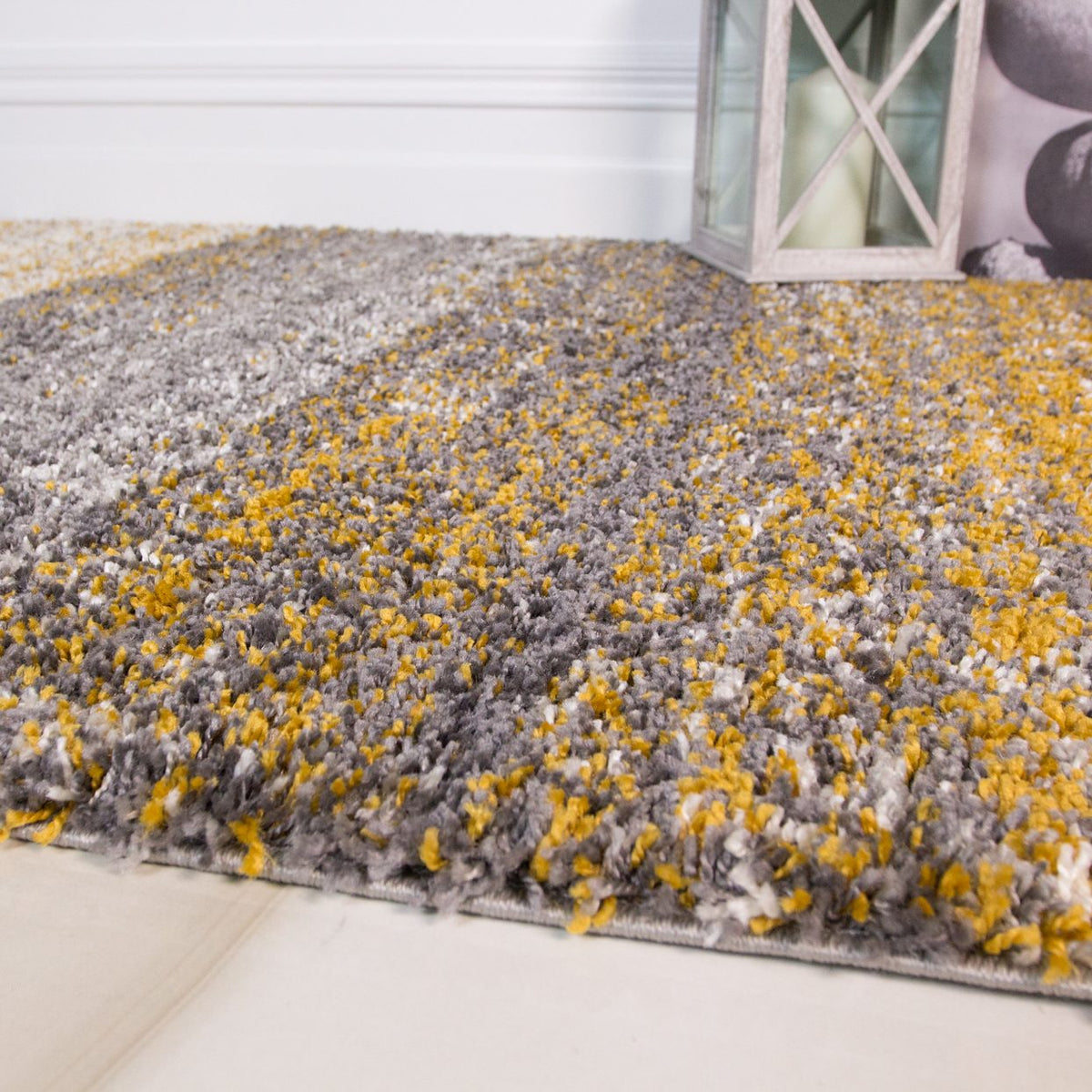 Premium Cosy Ochre Striped Shaggy Runner Rug