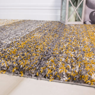 Premium Cosy Ochre Striped Shaggy Runner Rug