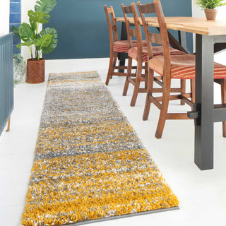 Premium Cosy Ochre Striped Shaggy Runner Rug