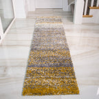 Premium Cosy Ochre Striped Shaggy Runner Rug