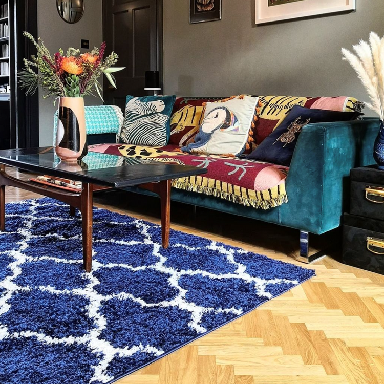 Navy Moroccan Trellis Shaggy Rug