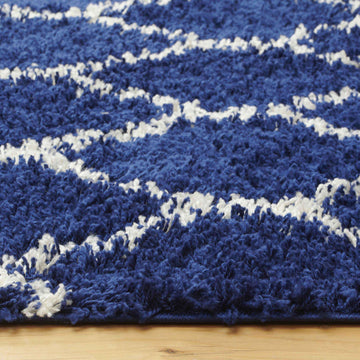 Navy Moroccan Trellis Shaggy Rug