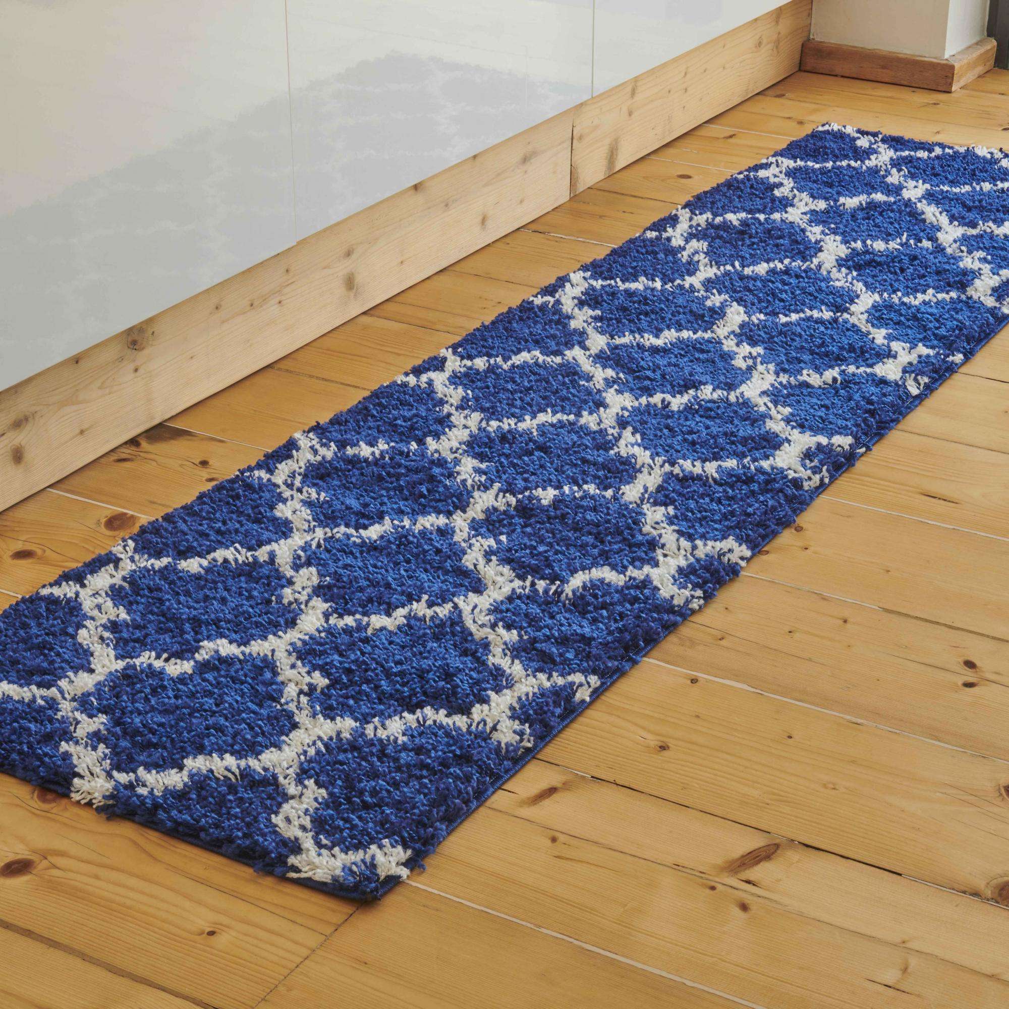 Navy Moroccan Trellis Shaggy Rug