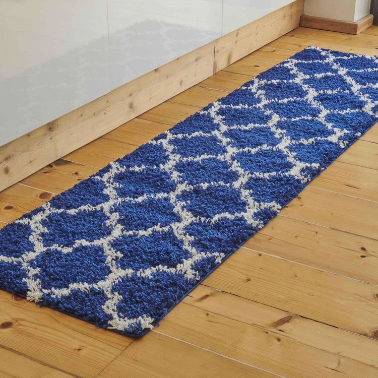 Navy Moroccan Trellis Shaggy Rug
