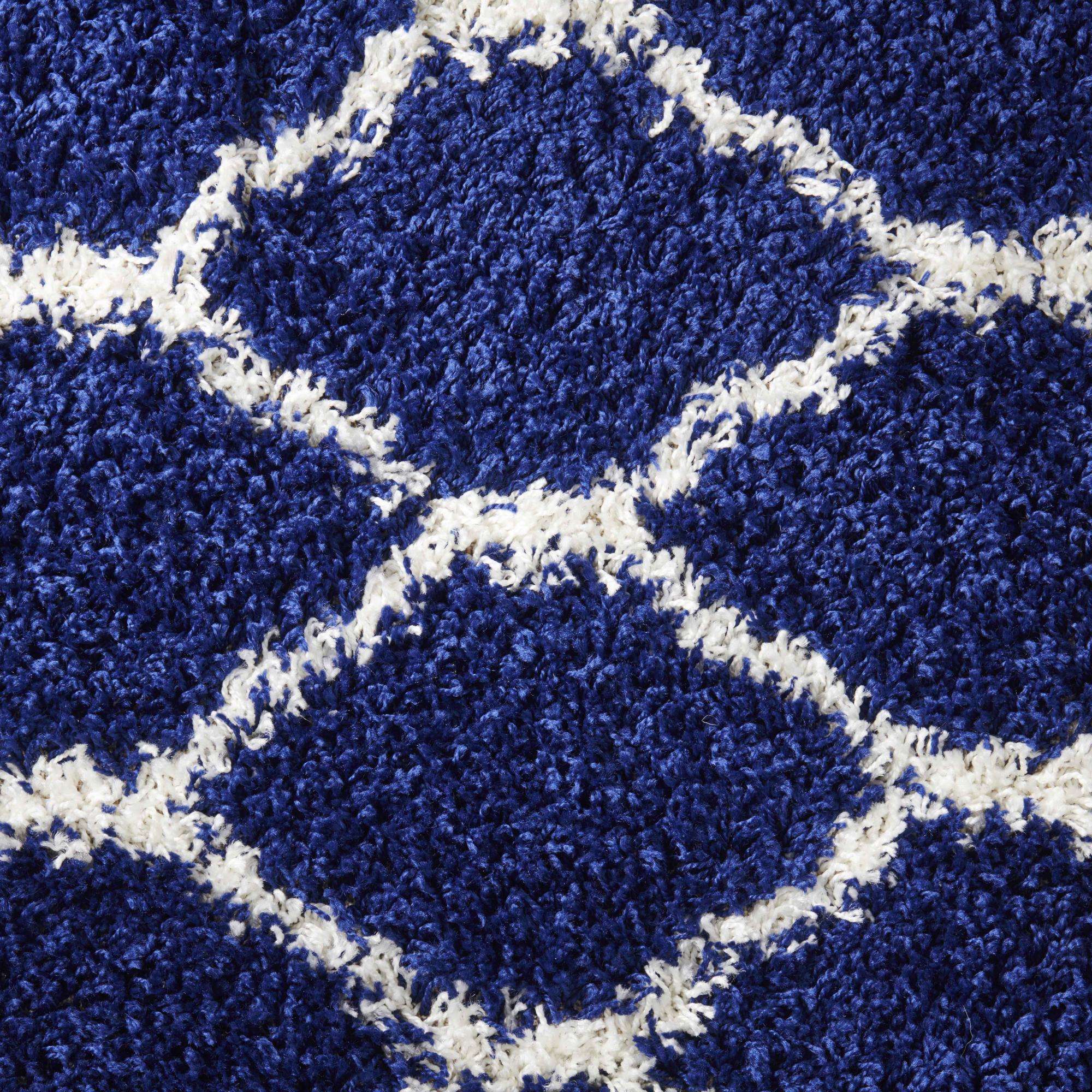 Navy Moroccan Trellis Shaggy Rug