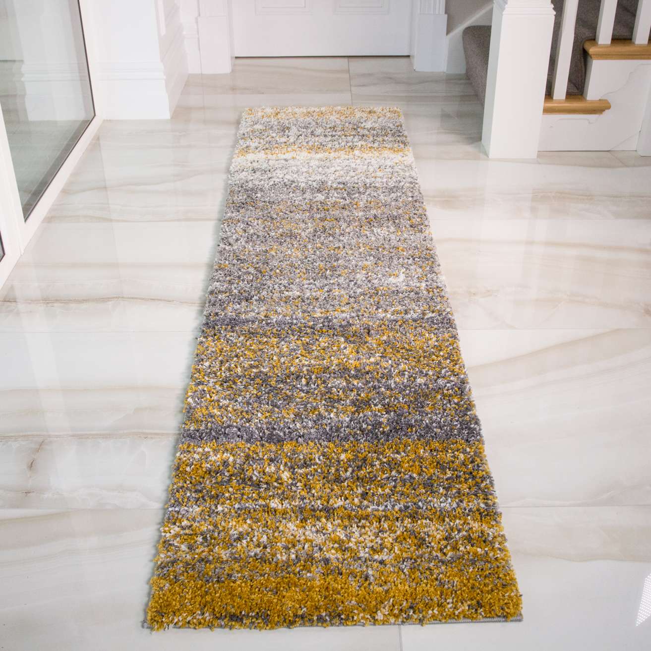 Ochre Striped Shaggy Runner Rug
