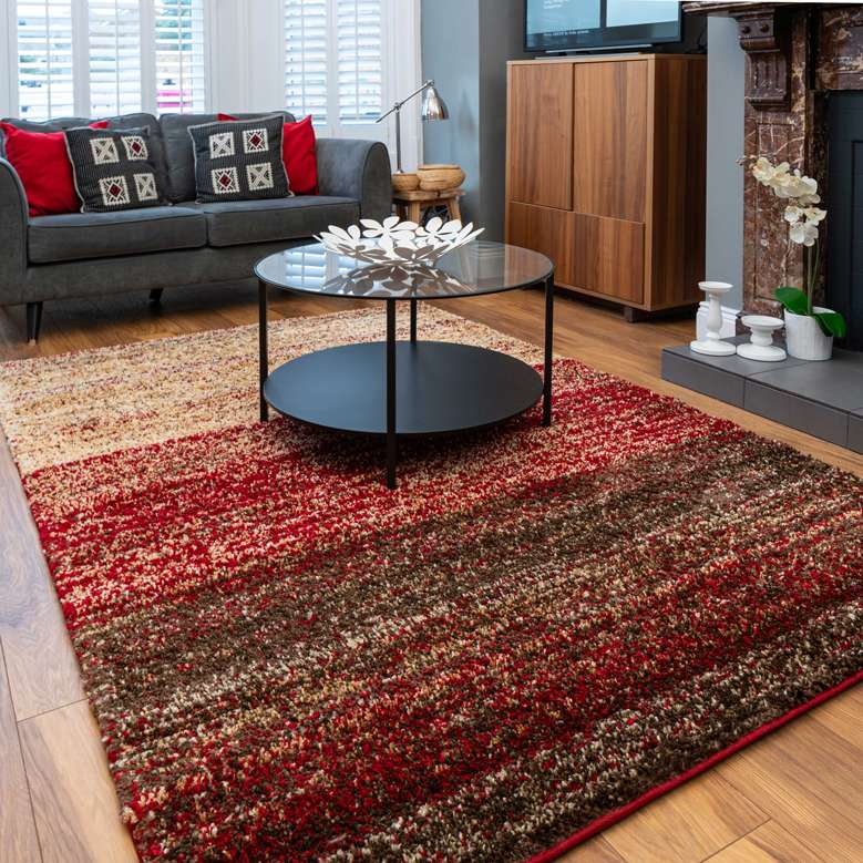 Red Striped Mottled Shaggy Hall Runner Rug